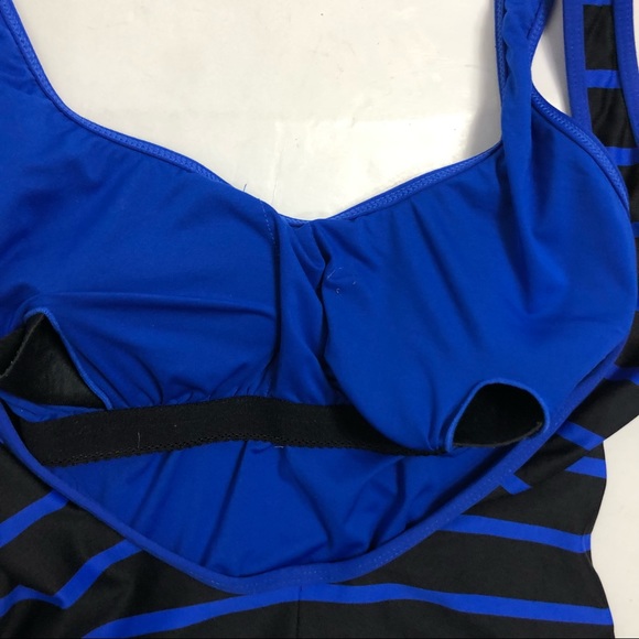DKNY MAILLOT SWIM SUIT D25296 
one piece black blue stripe button sides - Picture 8 of 17